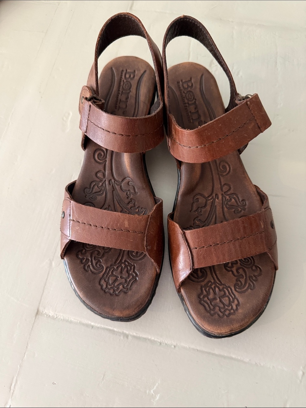 Born Brown Kids Leather Slingback Sandals with Embossed Footbed